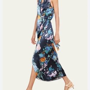 Vince Asymmetrical Floral Dress in Blue and Orange